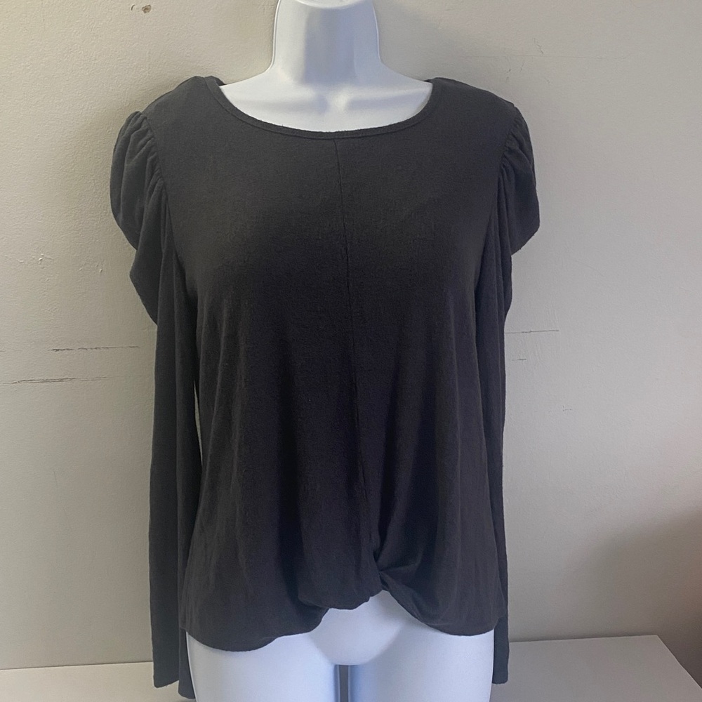 BCX Charcoal Gray Puff Sleeve Top